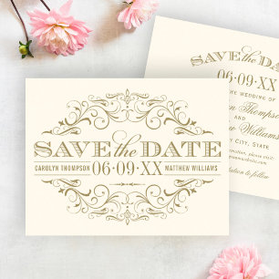 Elegante Ivoor Gouden Sierlijke Bruiloft Save The Date