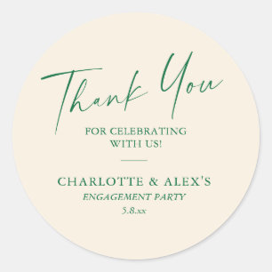 Elegante Ivoor Groene Calligrafie Verlovingsfeest Ronde Sticker