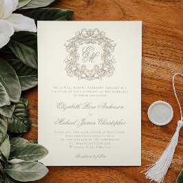Elegante Ivoor Kleurige Vintage Wapen Monogram Bru Kaart