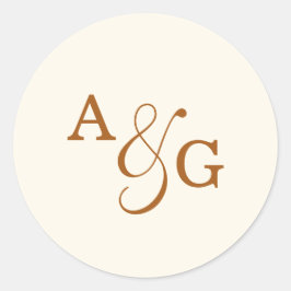 Elegante Ivoor Koper Ampersand Monogram Huwelijk Ronde Sticker