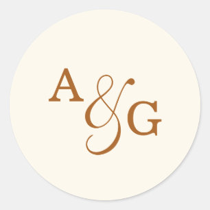 Elegante Ivoor Koper Ampersand Monogram Huwelijk Ronde Sticker