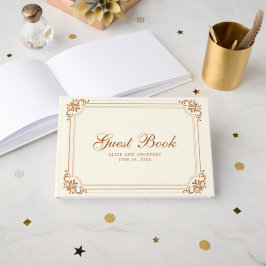 Elegante Ivoor Koperen Vintage Bloeiende Trouw Gastenboek