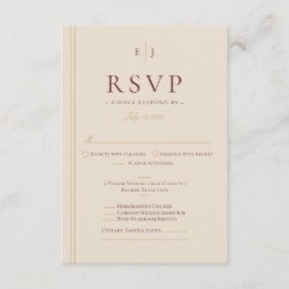 Elegante Ivoor Maaltijdselectie Wijnhuwelijk Trouw RSVP Kaartje