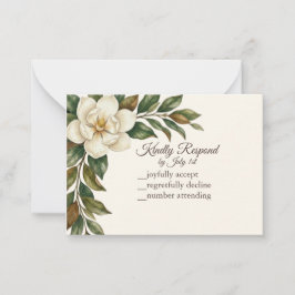 Elegante Ivoor Magnolia Bruiloft RSVP Notitiekaartje