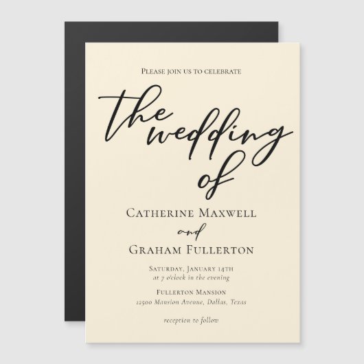 Elegante ivoor minimalistische bruiloft magnetische uitnodiging (Voorkant / Achterkant)