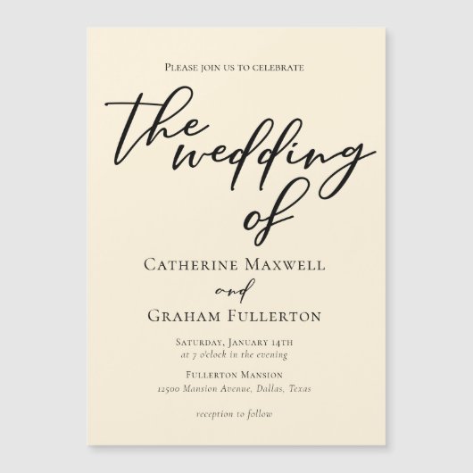 Elegante ivoor minimalistische bruiloft magnetische uitnodiging (Voorkant)