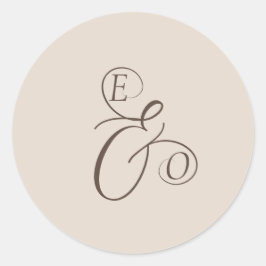 Elegante Ivoor Monogram Bruine Bruiloft Ronde Sticker