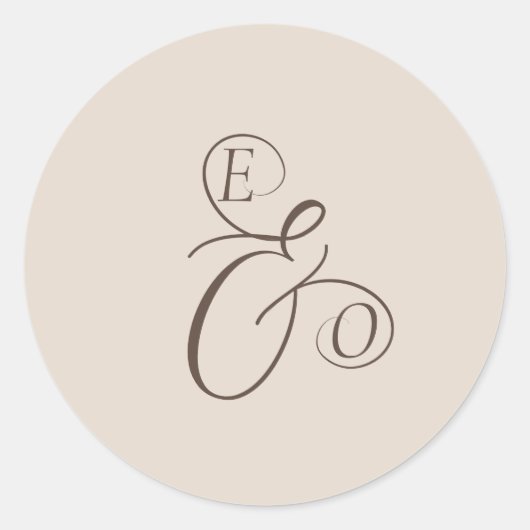 Elegante Ivoor Monogram Bruine Bruiloft Ronde Sticker (Voorkant)
