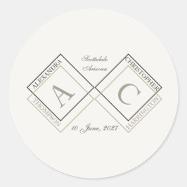 Elegante Ivoor Monogram Naam Ronde Sticker