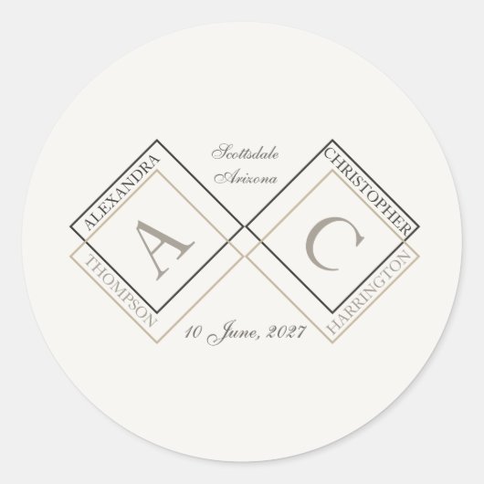 Elegante Ivoor Monogram Naam Ronde Sticker (Voorkant)