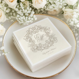 Elegante Ivoor Monogram Wapenschild Script Bruilof Servet