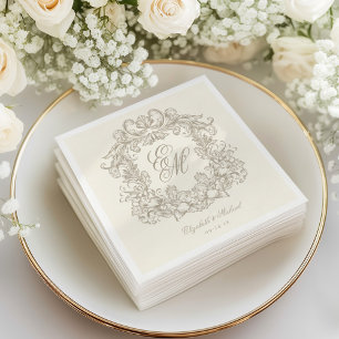 Elegante Ivoor Monogram Wapenschild Script Bruilof Servet