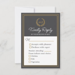 Elegante Ivoor Nep Goud 3 Maaltijdkeuzes Bruiloft  RSVP Kaartje