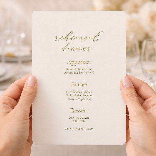 Elegante Ivoor Proefhuwelijksdiner Menukaart Kaart