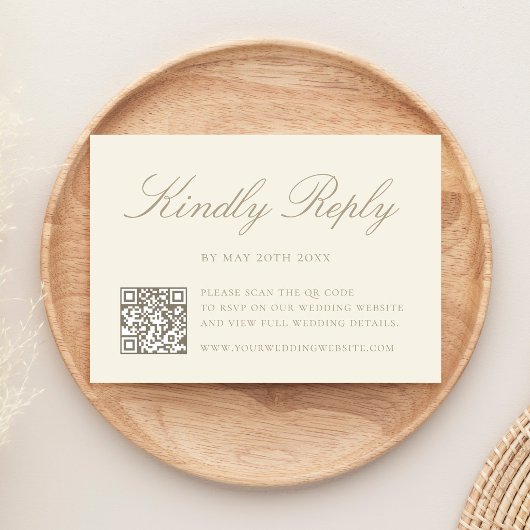 Elegante Ivoor QR Code Trouw RSVP Kaartje