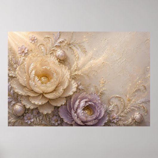 Elegante Ivoor Roos Reliëf Kunst Poster (Voorkant)
