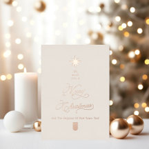Elegante Ivoor Roze Gouden Boom Kerstkaart