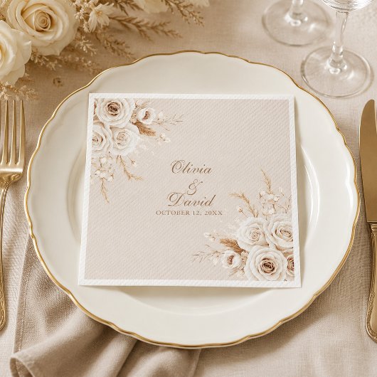 Elegante Ivoor Rozen Bruiloft Servet