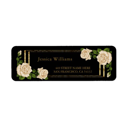 Elegante Ivoor Rozen & Gouden Glitter Etiket (Voorkant)
