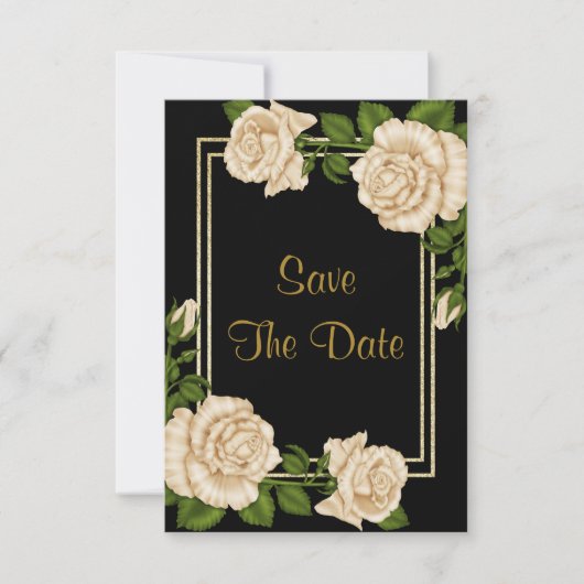 Elegante Ivoor Rozen & Gouden Glitter Save The Dat Date (Voorkant)