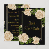 Elegante Ivoor Rozen & Gouden Glitter Save The Dat Date (Voorkant / Achterkant)