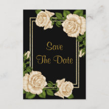 Elegante Ivoor Rozen & Gouden Glitter Save The Dat