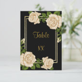 Elegante Ivoor Rozen & Gouden Glitter Tafelnummer (Staand voorkant)