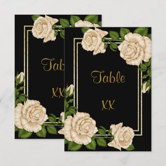 Elegante Ivoor Rozen & Gouden Glitter Tafelnummer (Voorkant / Achterkant)