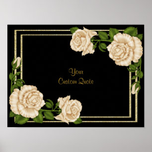 Elegante Ivoor Rozen & Gouden Glitter Verjaardag Poster