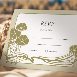 Elegante Ivoor Sage en Gouden RSVP-Kaart Kaart