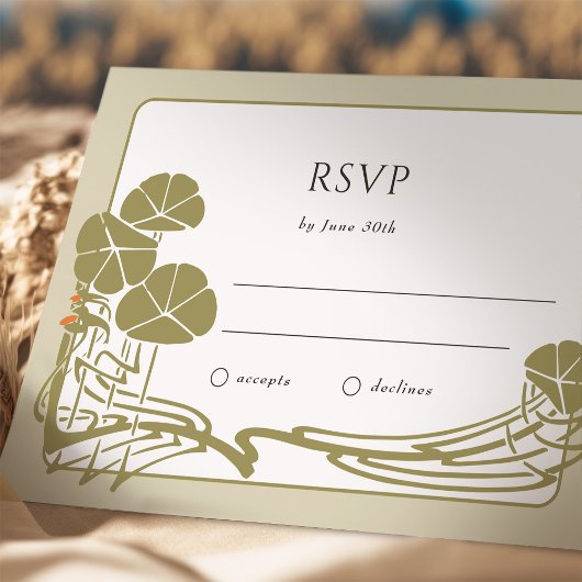 Elegante Ivoor Sage en Gouden RSVP-Kaart Kaart