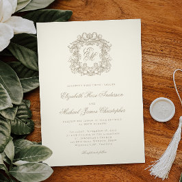 Elegante Ivoor Sierlijk Monogram Wapen Huwelijk Kaart