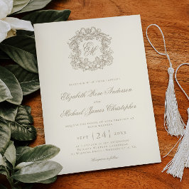 Elegante Ivoor Vintage Monogram Wapen Huwelijk Kaart