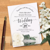Elegante Ivoor White Rose Lacy Calligrafie Trouwen Acryl Uitnodigingen