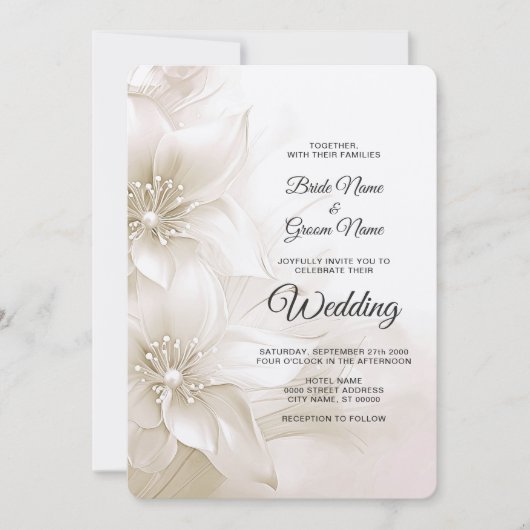 Elegante Ivoor Witte Bloemen Huwelijksuitnodiging Kaart (Voorkant)