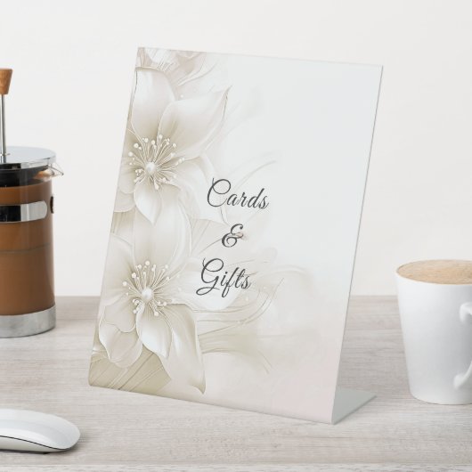 Elegante Ivoor Witte Bloemen Tafelblad Tekenen Reclamebord Met Voetstuk (Insitu)