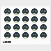 Elegante ivoor witte bloemenmarine bruiloft sticke ronde sticker (Vel)