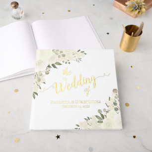 Elegante Ivoor Witte Boho Bloemen Folie bruiloft Gastenboek
