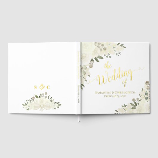 Elegante Ivoor Witte Boho Bloemen Folie bruiloft Gastenboek (Volledig)