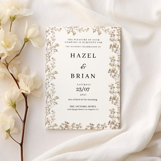 Elegante ivoor witte gypsophila bloemenbruiloft kaart