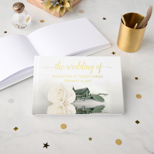 Elegante ivoor witte roos kleine bruiloft gastenboek (Voorkant open)