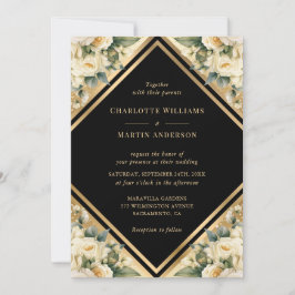 Elegante Ivoor Zwart Goud Geometrische Bloemen Huw Kaart