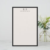 Elegante Ivoor Zwarte Rand Monogram Briefpapier (Staand voorkant)