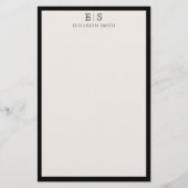 Elegante Ivoor Zwarte Rand Monogram Briefpapier (Voorkant)