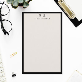 Elegante Ivoor Zwarte Rand Monogram Briefpapier