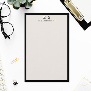 Elegante Ivoor Zwarte Rand Monogram Briefpapier