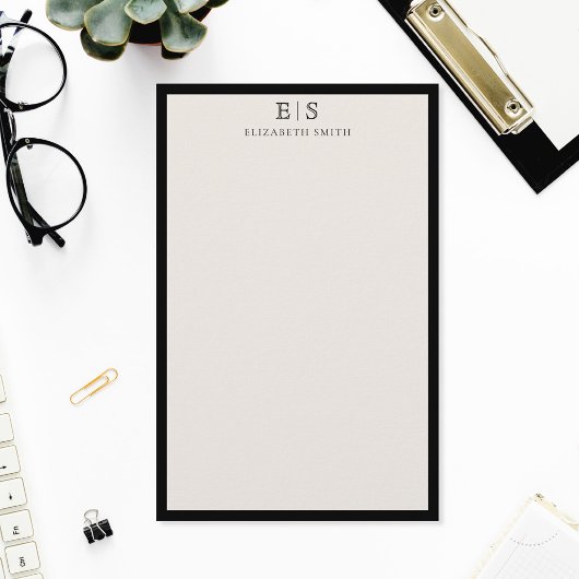 Elegante Ivoor Zwarte Rand Monogram Briefpapier
