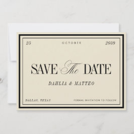 Elegante Ivoor & Zwarte Vintage Retro Bruiloft Save The Date