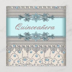 Elegante ivoorkleurige en turkooizen Quinceanera Kaart