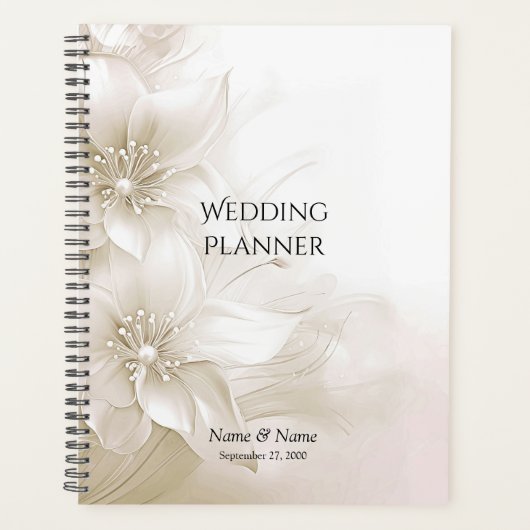 Elegante Ivoorkleurige Witte Bloemen Planner (Voorkant)